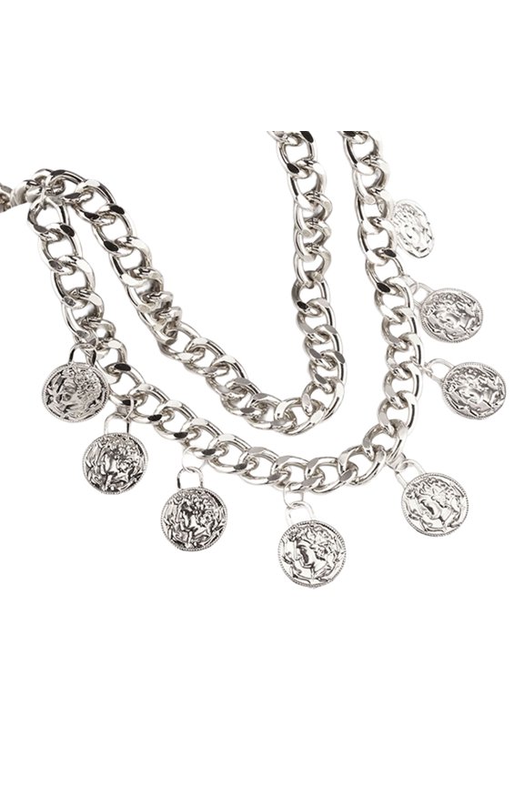Retro Two Layer Medallions Hip Chain Adjustable Waist Jewelry For Costume Parties Everyday Outfits Sturdy Alloy Tassels Body Jewelry