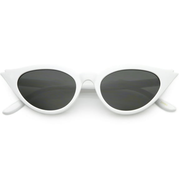 Retro Two Point Cat Eye Sunglasses Colored Oval Lens 49mm (White / Smoke)