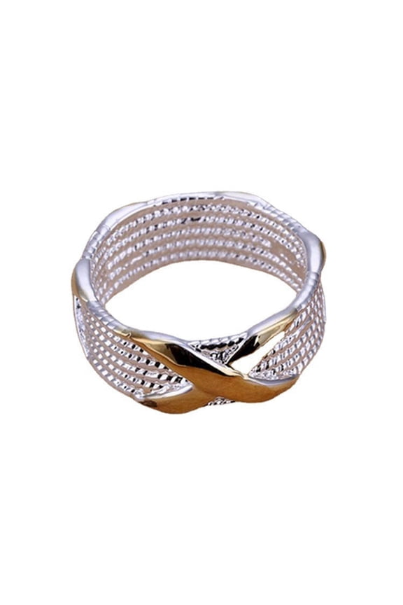 Retro Two-Tone X Ring: Classic European & American Style Copper Jewelry Plated with Silver