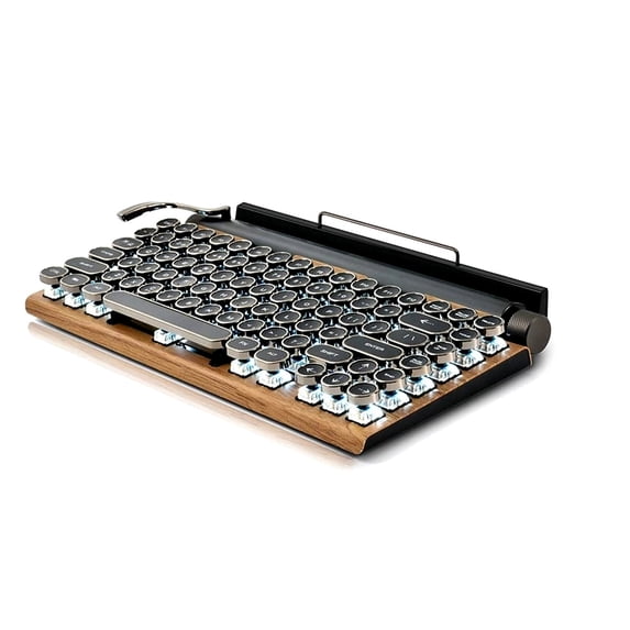 Retro Typewriter Keyboard, 7KEYS Electric Typewriter Vintage with Upgraded Mechanical Bluetooth 5.0,Multi Devices Connection Classical Wooden,Punk Round Keys for Desktop PC/Laptop Mac/Phone