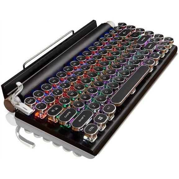 Retro Typewriter Keyboard,Electric Typewriter Vintage with Upgraded Mechanical Bluetooth 5.0,Multi Devices Connection Classical Wooden,Punk Round Keys for Desktop PC/Laptop Mac/Phone