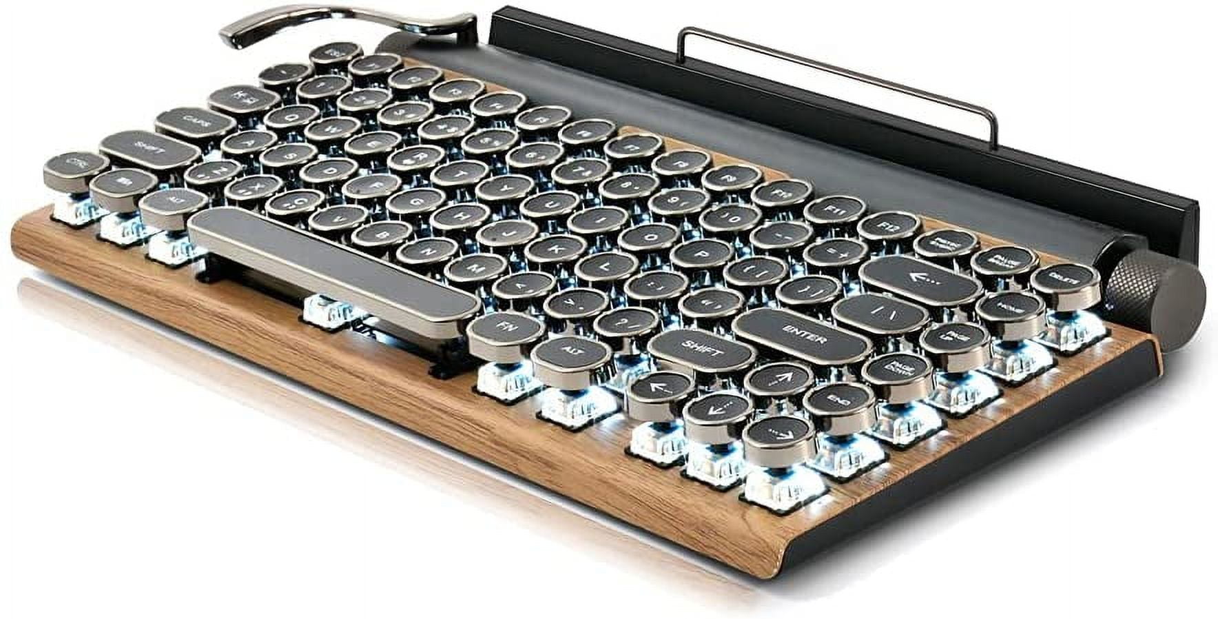 Retro Typewriter Keyboard,Electric Typewriter Vintage with Upgraded  Mechanical Bluetooth 5.0,Multi Devices Connection Classical Wooden,Punk  Round Keys