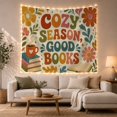 thumbnail image 1 of Retro Typography with Steaming Mug and Books on Cream Background, Cozy Boho for Book Lovers, Decorative Wall Art, Back to School Gift, Tapestry Wall Hanging for Home Library and Dorm, 1 of 7