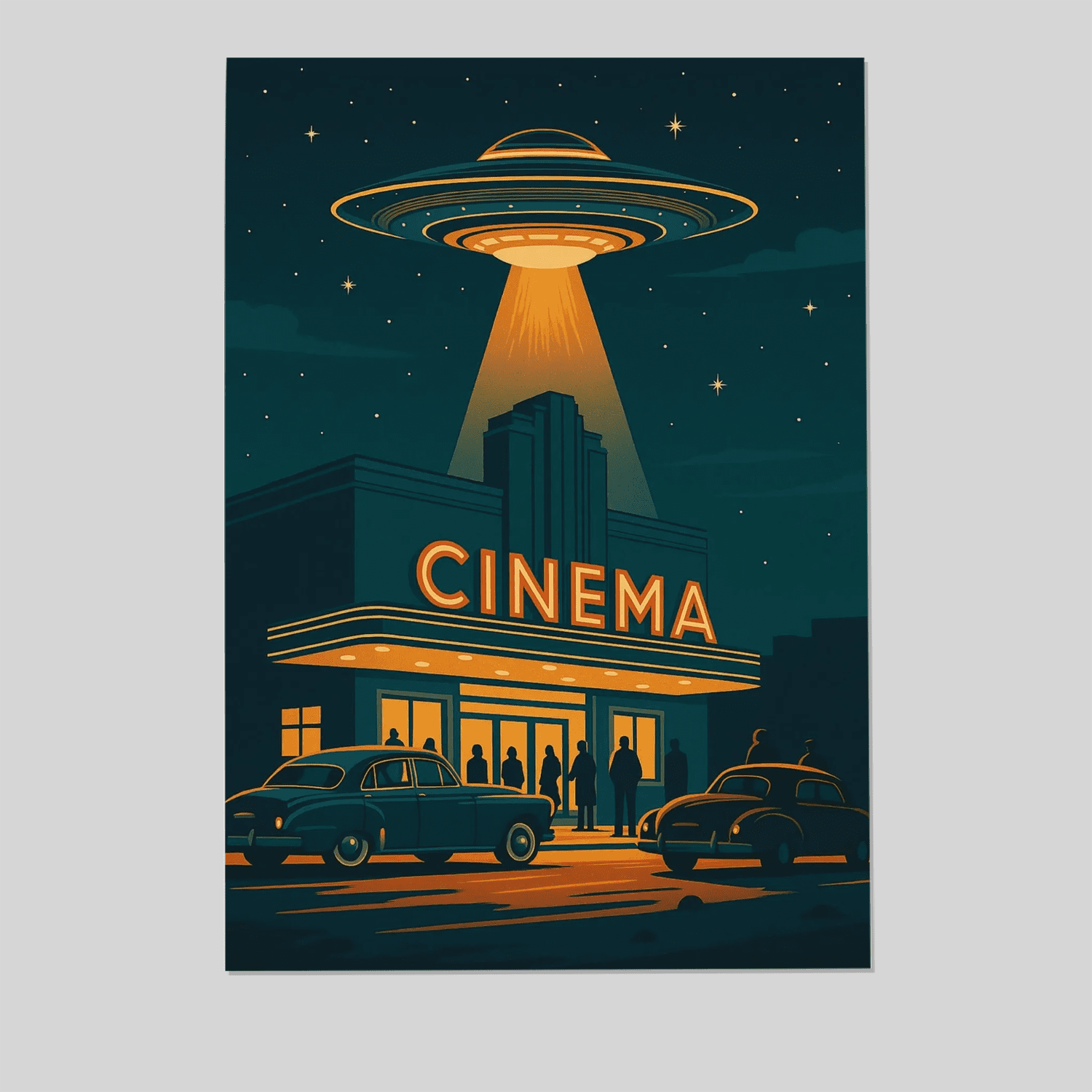 Retro UFO Cinema Poster, Mid Century Sci Fi Wall Art, Space Age ...