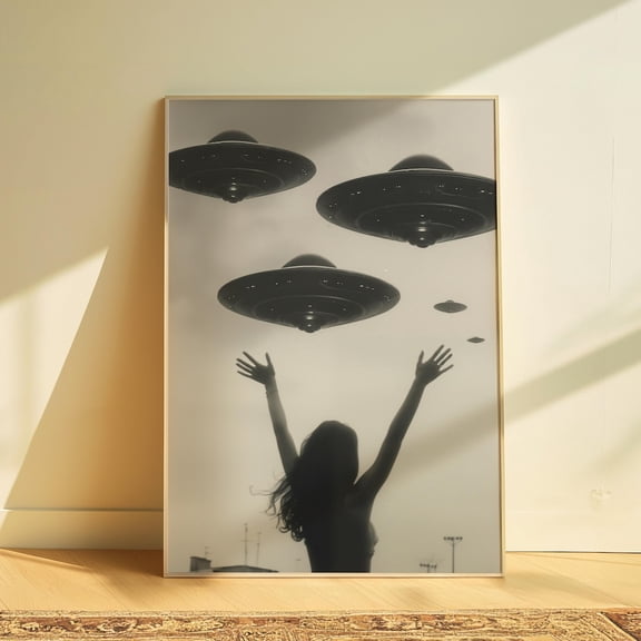Retro UFO Photography Sci Fi Wall Art, Stretched Canvas Size 16x24