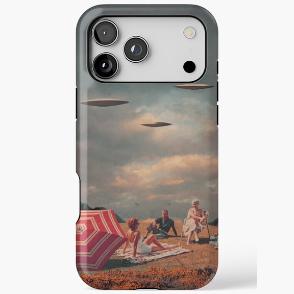 Retro UFO Picnic for iPhone Case 17 16 15 14 13 12 11 Pro Max - Vintage Alien Invasion Family Fun