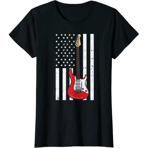 Retro US American Flag Electrical Guitars Graphic Guitarist T-Shirt