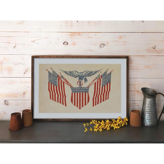 Retro US Flag Art Print Cabin Wall Decor, Unframed Canvas 8x10in