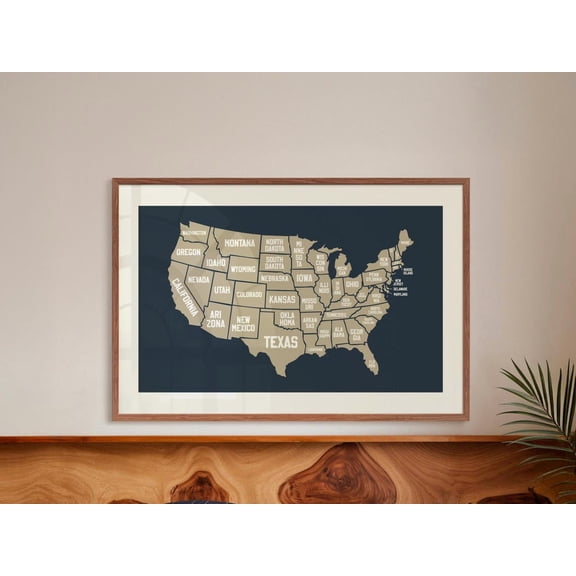 Retro US Map United States Art States Map Wall Decor United States Wall Art Unframed Paper Print