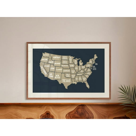 Retro US Map United States States Map Wall Art, Stretched Canvas 16x20in
