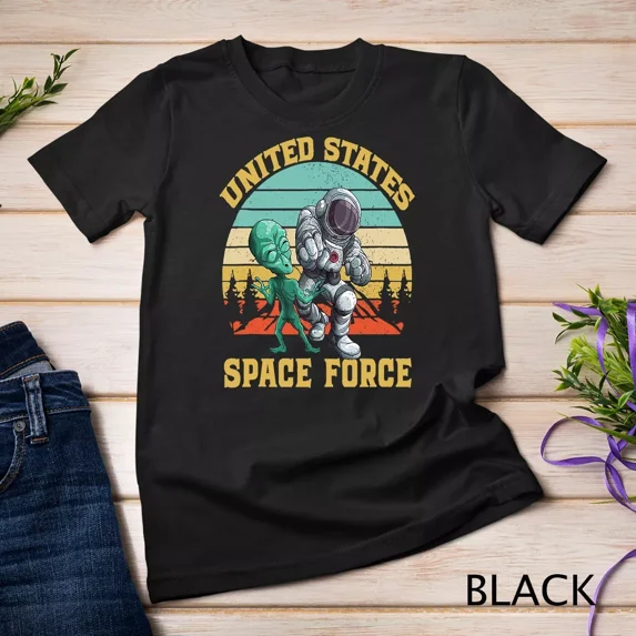 Retro US Space Force Graphic Vintage Sunset Alien Punch Gift Unisex T-shirt, up to size 5XL