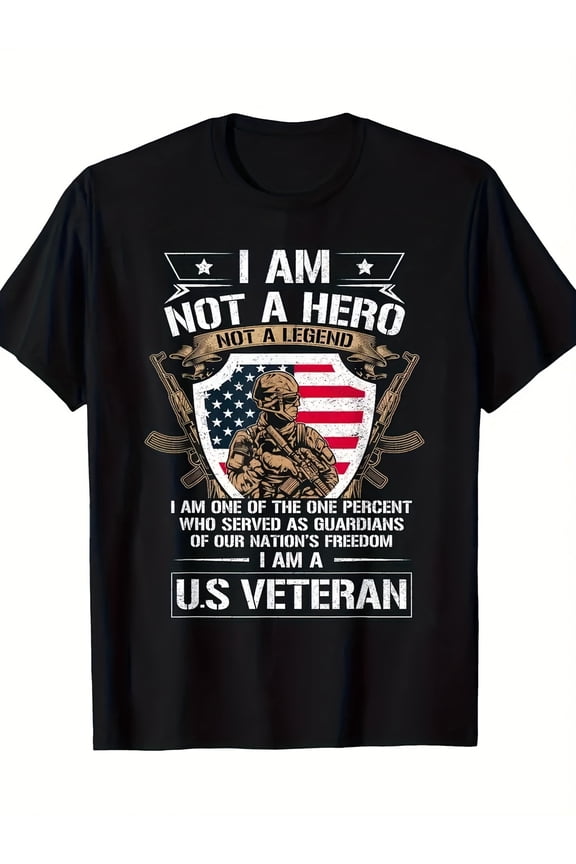 Retro US Veteran Patriotic T-Shirt Men's Military Soldier American Flag Freedom Guardian Graphic Tee
