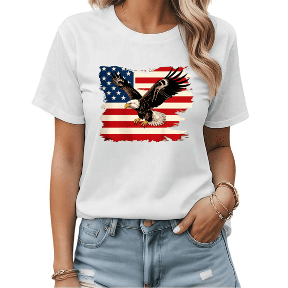 Retro USA 250 Years Oversized Bald Eagle Graphic Tees Women's Comfy Summer Tops