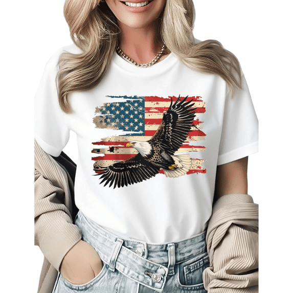 Retro USA 250 Years Oversized Bald Eagle Graphic Tees Women's Comfy Summer Tops
