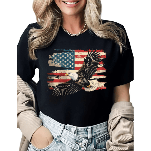 Retro USA 250 Years Oversized Bald Eagle Graphic Tees Women's Comfy Summer Tops
