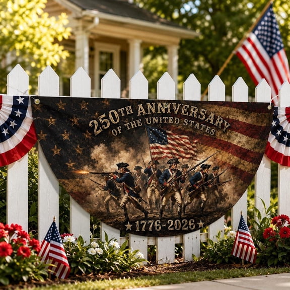 Retro USA 250th Anniversary Fan Flag, We The People Patriotic Bunting 1776-2026, 250 Years of Freedom Porch Yard Decor 18x36in