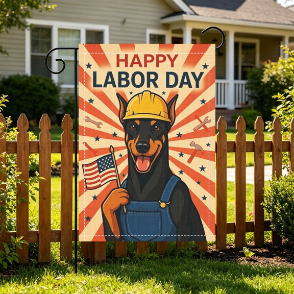 Retro USA Elements Blue Collar Worker Labor Day Garden Flag,12x18 Inch,Double Sided Printed,Outdoor Yard Decor,No Flagpole