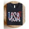 thumbnail image 1 of Retro USA Floral Bow Patriotic T-Shirt Women Fourth of July Aesthetic Tee Red White Blue Coquette Style Top, 1 of 6