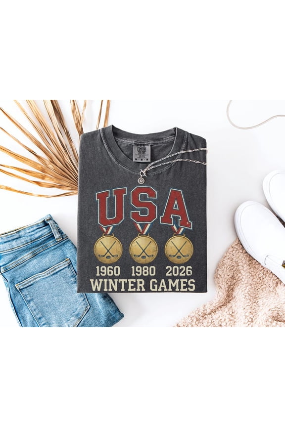 Retro USA Hockey Shirt, Miracle on Ice 1980 1960 2026 Gold Medals, Vintage Winter Games Apparel, Comfort Colors Unisex Cotton T-Shirt, Size S-3XL