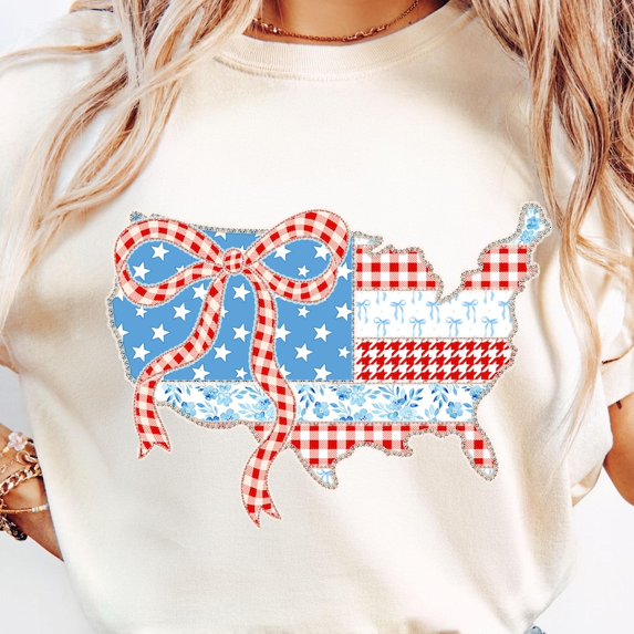 Retro USA Map Shirt, Coquette Bow America Tee, Bible Verse Patriotic T-Shirt, 4th of July Top, American Girl 1776 Independence Day Shirt