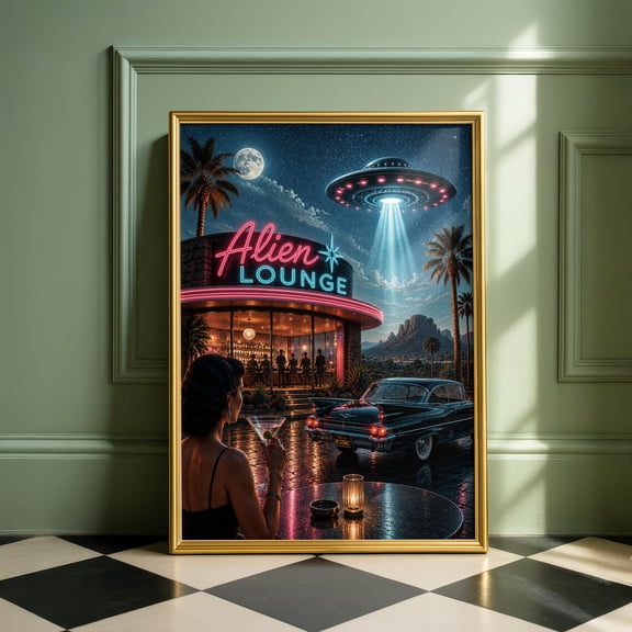 Retro Ufo Lounge Mid Century Sci Fi Atomic Age Cocktail Poster Unframed Paper Print