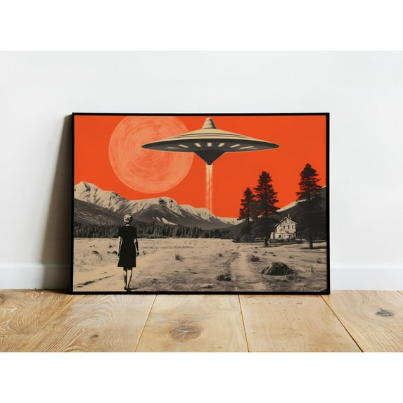 Retro Ufo Wall Art Alien Abduction Art Alien Print Ufo Horizontal Ufo Poster Sci Fi Print Flying Saucer Poster Futuristic 1960S Art Print Wall Art, Modern Wall Decor, 24x36 UNFRAMED
