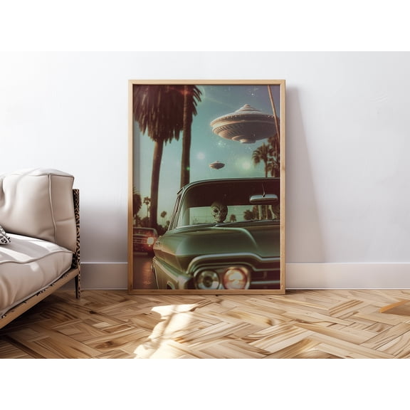 Retro Ufo Wall Art Alien Poster Surreal Wall Decor Retro Poster For Office Wall Decor Ufo Poster Print Aesthetic Retro Car Print Wall Art , Poster Only