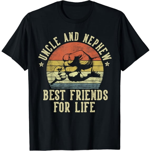 Retro Uncle and Nephew Best Friends For Life Fist Bump Graphic T-Shirt Vintage Sunset Family Gift Apparel