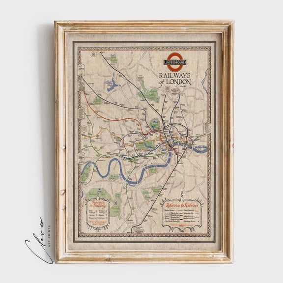 Retro Underground Railways Of London Map, Aesthetic City Map Wall Decor, Vintage Print, For Train Lover Rustic Art Home Decor #81, Unframed Poster Size 8x12