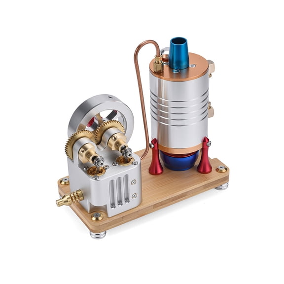 Retro Unidirectional Piston Steam Engine Model, All Metal Vertical Dual Cylinder with Boiler & Safety Valve, Gift for STEM Education & Enthusiast Gifts