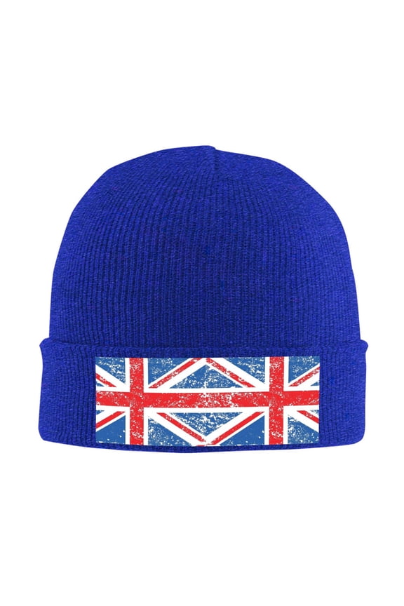 Retro Union-Jack Flag Beanie Hat Knit Hat Skull Cap for Men Women Winter Hat Blue