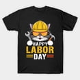 thumbnail image 1 of Retro Union Workers Mechanic Cat Happy Labor Day Patriotic Blue Collar Unisex T-Shirt, 1 of 2
