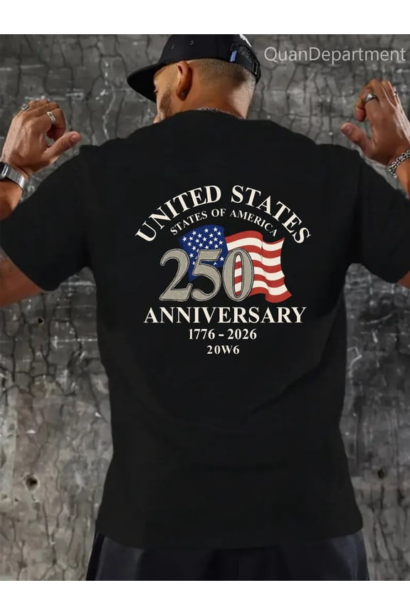 Retro United States 250th Anniversary 1776-2026 Patriotic American Flag Men's Graphic T-Shirt Cotton Short Sleeve Tee USA Pride Apparel