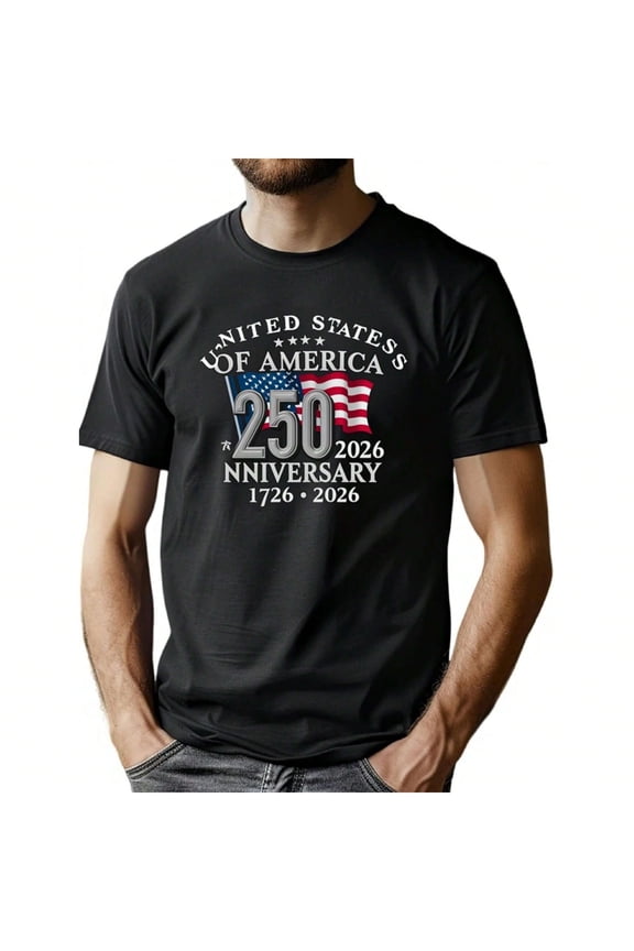 Retro United States of America 250th Anniversary Patriotic Men's Graphic T-Shirt - Vintage USA Flag 1776-2026 Semiquincentennial Celebration Tee - Black