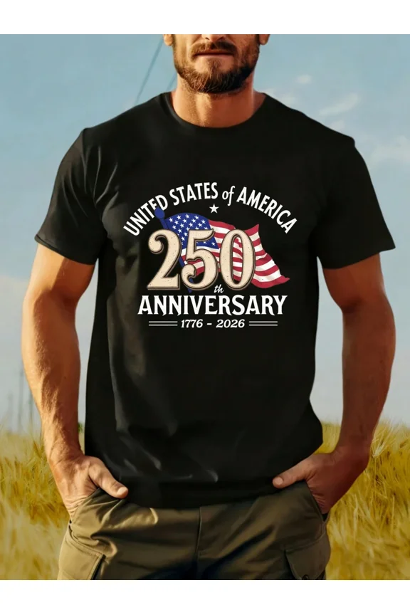 Retro United States of America 250th Anniversary T-Shirt Patriotic 1776-2026 American Flag Graphic Tee for Men Vintage Style Semiquincentennial Celebration Apparel
