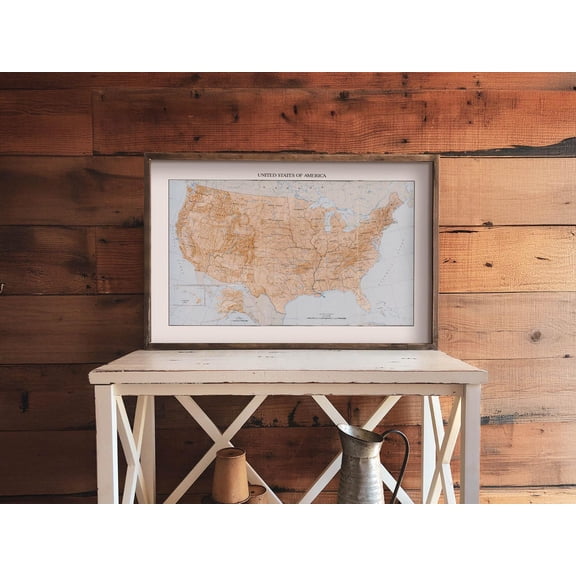 Retro United States Map Outdoors Art Travel US Map Cabin Wall Decor Fishing Hunting Unframed Paper Print