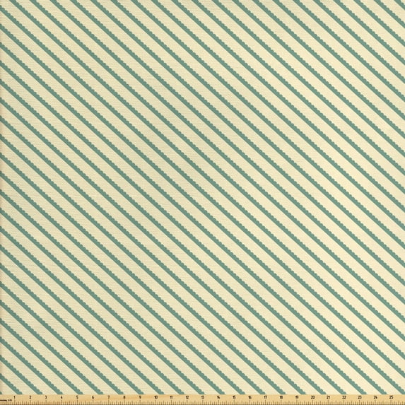 Ambesonne Retro Fabric by the Yard Upholstery, Bias Green Stripes, 2 Yards, Jade Green and Cream