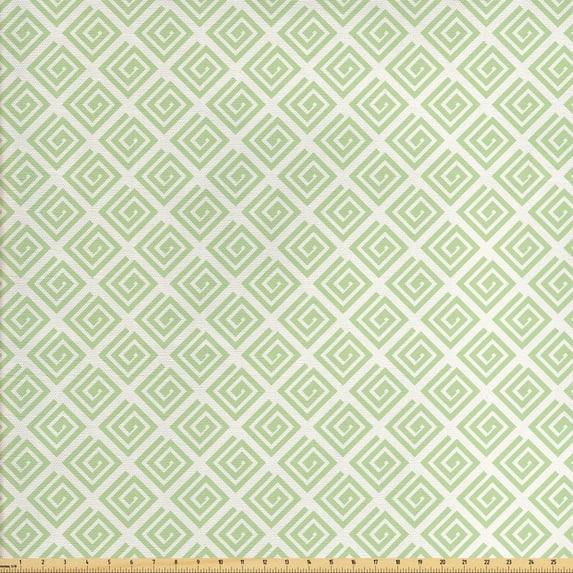 Retro Upholstery Fabric by the Yard, Pastel Vintage Geometric Swirled Square Shapes Monochrome Ornate Tile Pattern, Decorative Fabric for DIY and Home Accents, Lime Green White by Ambesonne