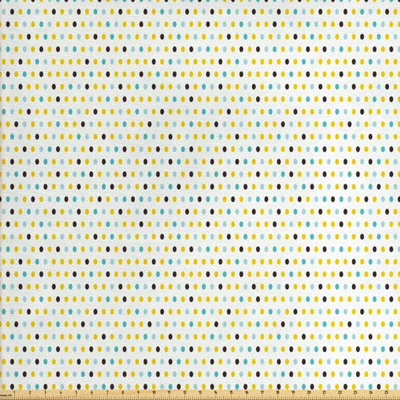 Ambesonne Retro Fabric by the Yard Upholstery, Polka Dots Rounds Retro, 2 Yards, Mint Green Marigold