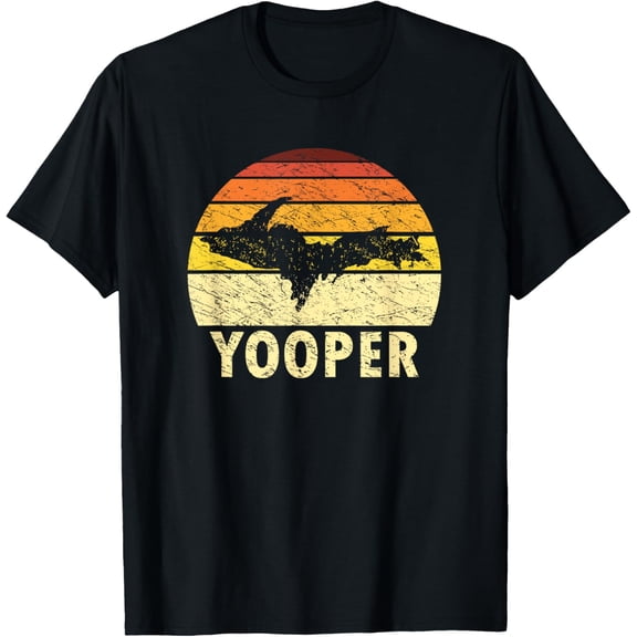 Retro Upper Peninsula UP Yooper Pride Michigan Roots T-ShirtMen's and women's gift, black and white T-shirt, size: Extra large S-4XL