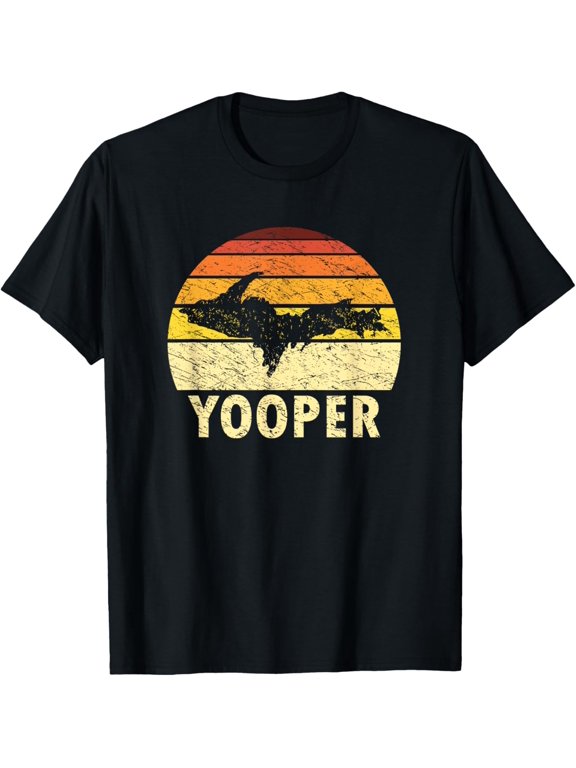 Retro Upper Peninsula UP Yooper Pride Michigan Roots T-ShirtMen's and women's gift, black and white T-shirt, size: Extra large S-4XL