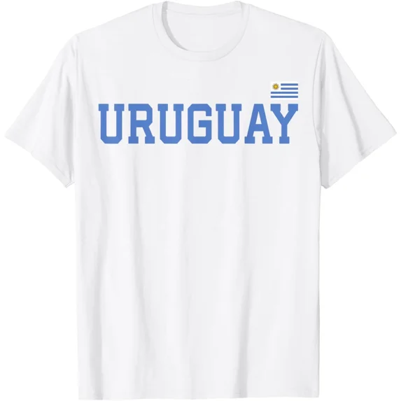 Retro Uruguay National Flag T-Shirt Unisex Adult Athletic Style Souvenir Graphic Tee White Short Sleeve