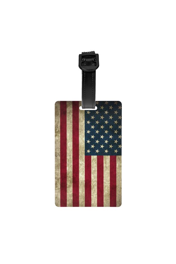 Retro Us America Flag Pvc Luggage Tag With Name Id Labelfor Women Men