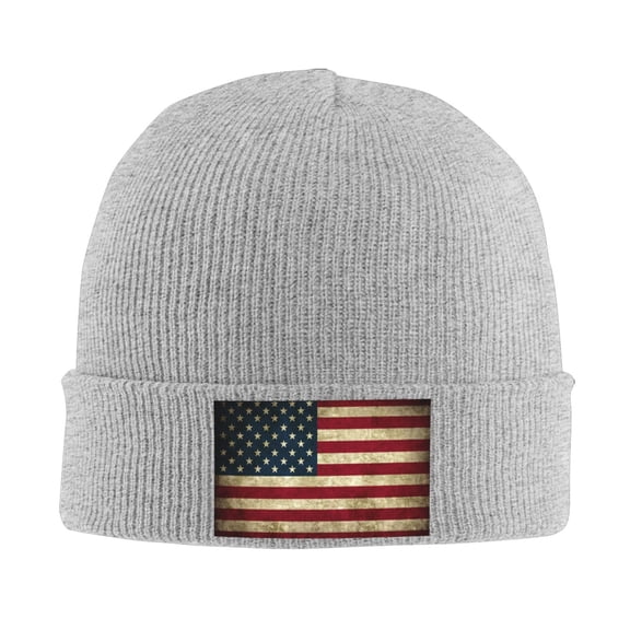 Retro Us America Flag Winter Beanie Hats for Men Women Warm Cozy Knitted Cuffed Skull Cap Gray