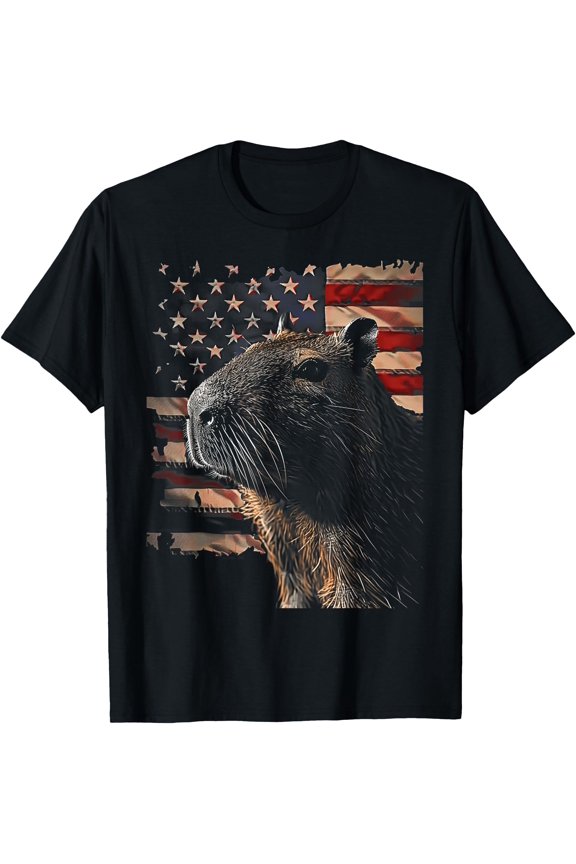 Retro Usa Flag Capybara T-Shirt