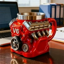 Retro V8 Engine Coffee Mug, V8 Engines Stainless Steel Cup, Personalized Double Wall Insulation Car Mug with Handle Perfect for Father's Day, Christmas, Husband, Mechanic, Car Enthusiast