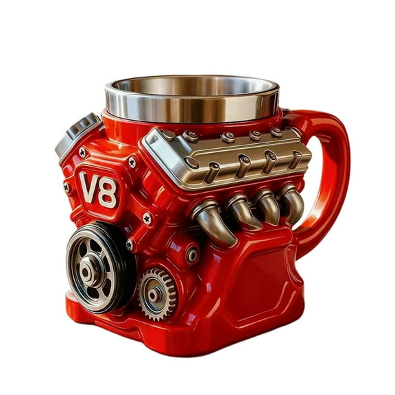Retro V8 Engine Coffee Mug, V8 Engines Stainless Steel Cup, Personalized Double Wall Insulation Car Mug with Handle Perfect for Father's Day, Christmas, Husband