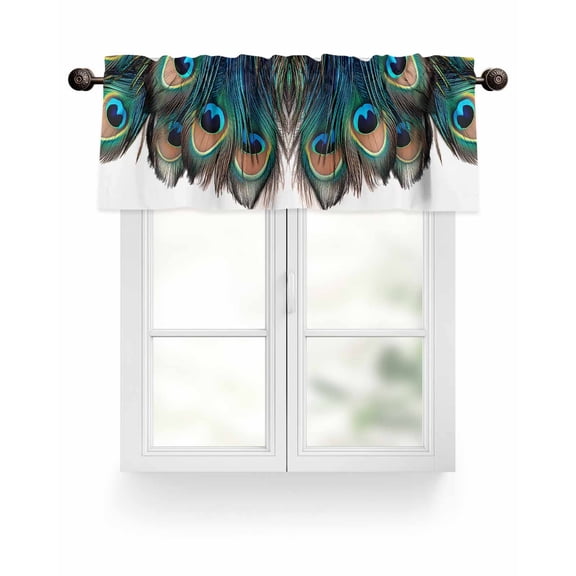 Retro Valances for Windows Peacock Feathers Abstract Art Valance Rod Pocket Light Filtering Short Window Treatments Curtains for Kitchen Bathroom Living Room Bedroom, 1 Panel, 54 x 18 Inch