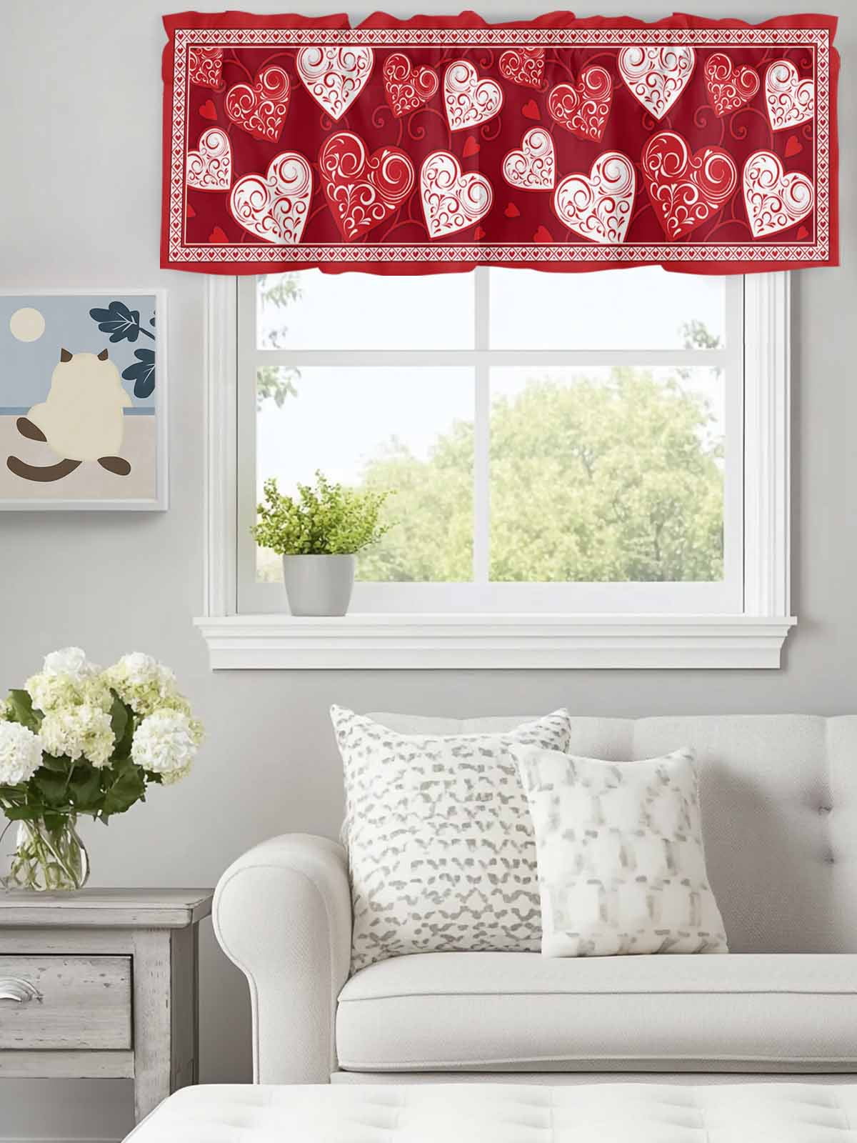 Retro Valentine's Day Textured Love Heart Valances for Windows,Rod