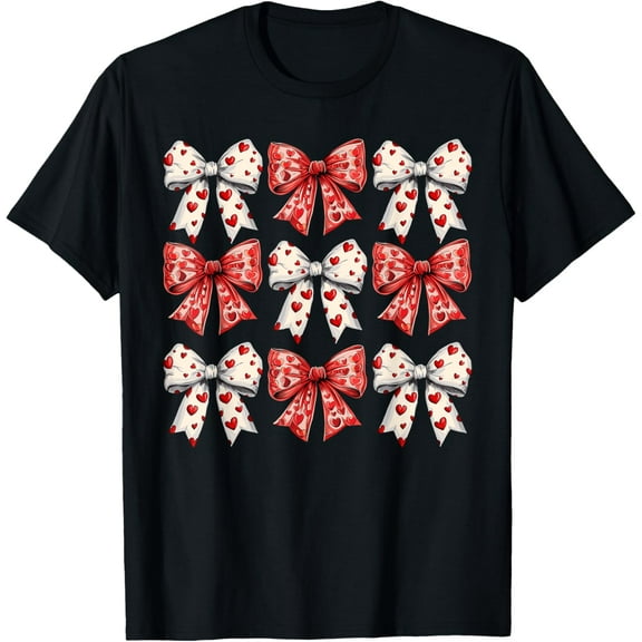 Retro Valentine's day Heart Coquette Bow Women Kids Girl T-ShirtMen's and women's gift, black and white T-shirt, size: Extra large S-4XL